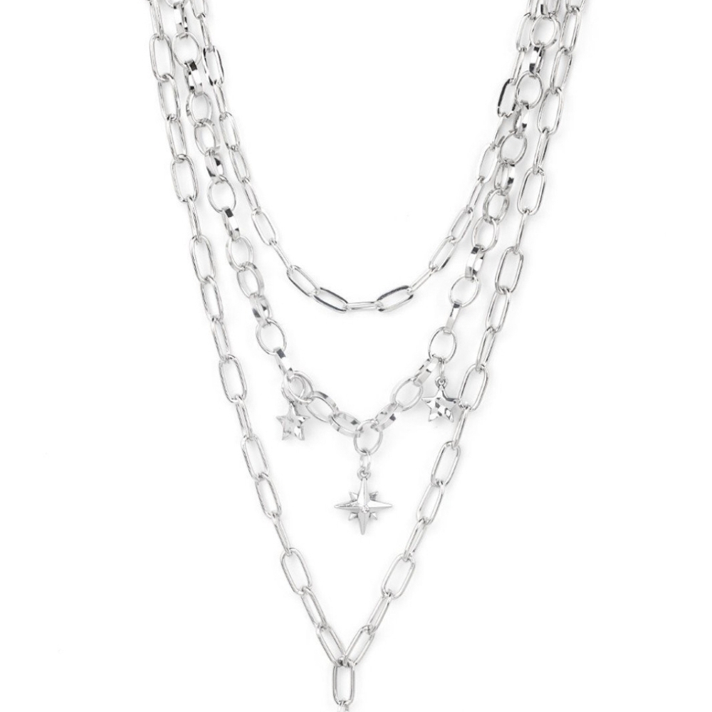 Elegant Silver Layered Necklace Under the Northern Lights White Necklace Layered